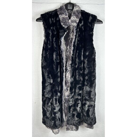 Pandemonium Mandarine Faux Fur Reversible Gray & Black Vest Womens Small USA‎ - Picture 4 of 8